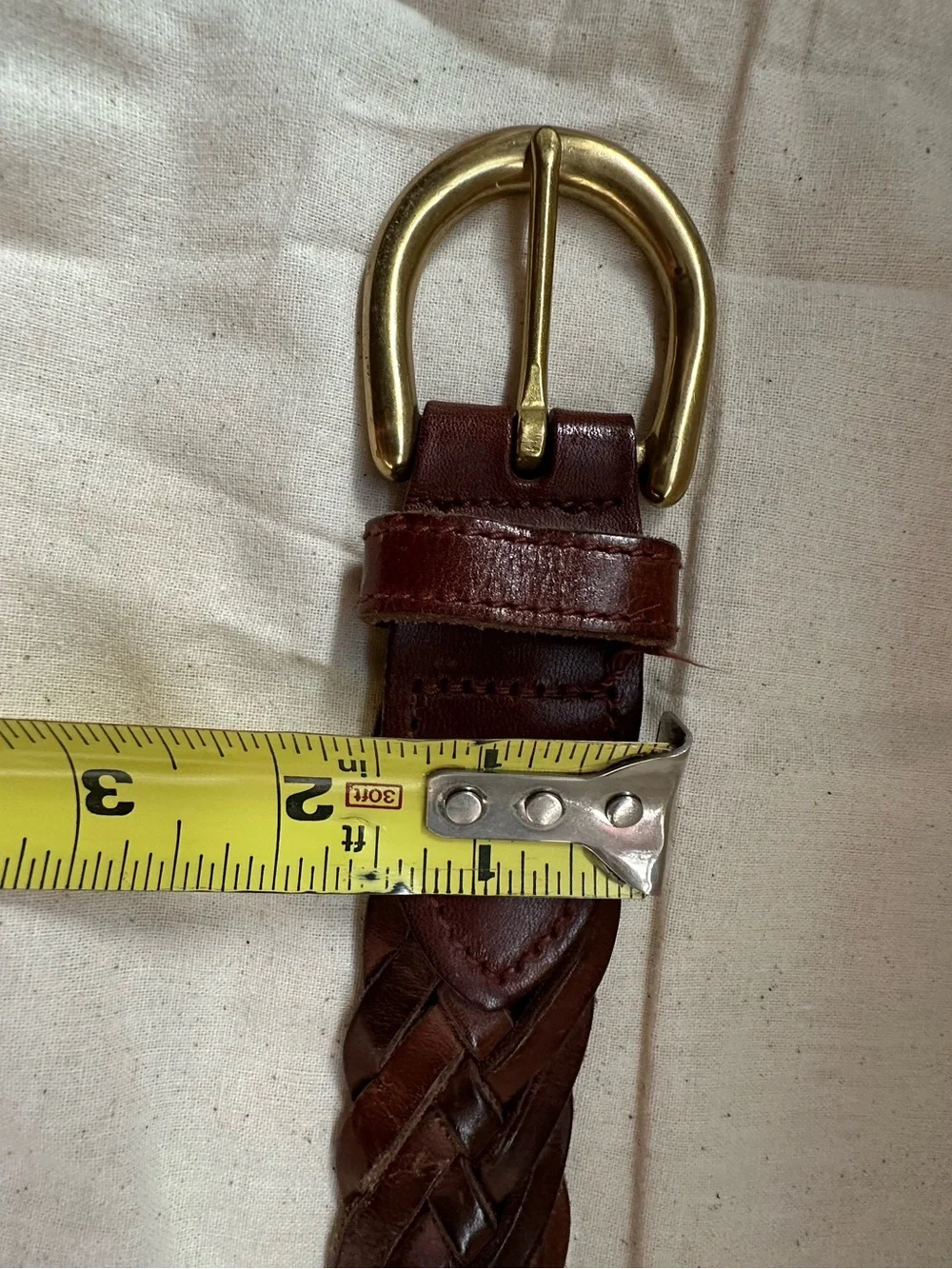 Vintage 90s Braided Leather Belt with Solid Brass Buckle Boho Preppy Brown